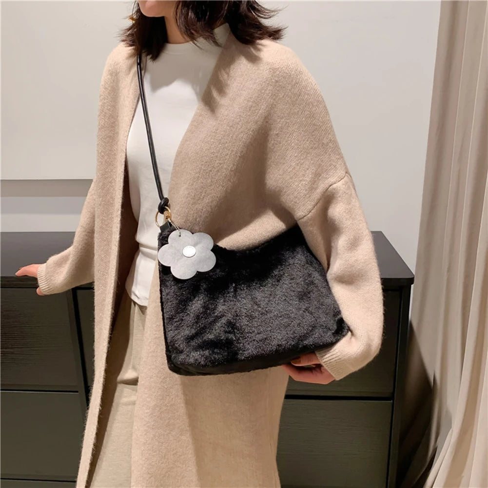 Soft Crossbody Bag for Women with Flower Pendant