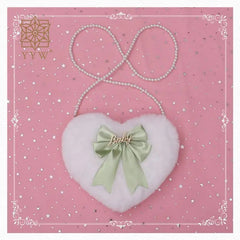 Heart Shape Plush Crossbody Bag with Pearl Chain for Women