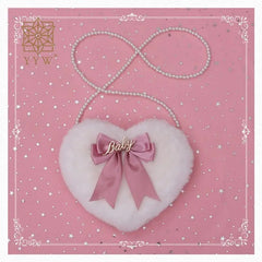 Heart Shape Plush Crossbody Bag with Pearl Chain for Women