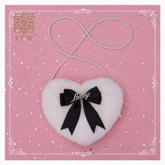 Heart Shape Plush Crossbody Bag with Pearl Chain for Women
