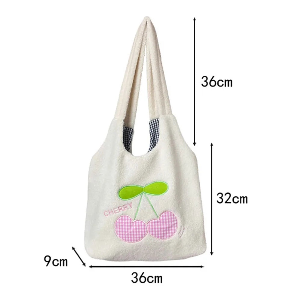 Cherry Cartoon Underarm Bag Fluffy Soft Casual