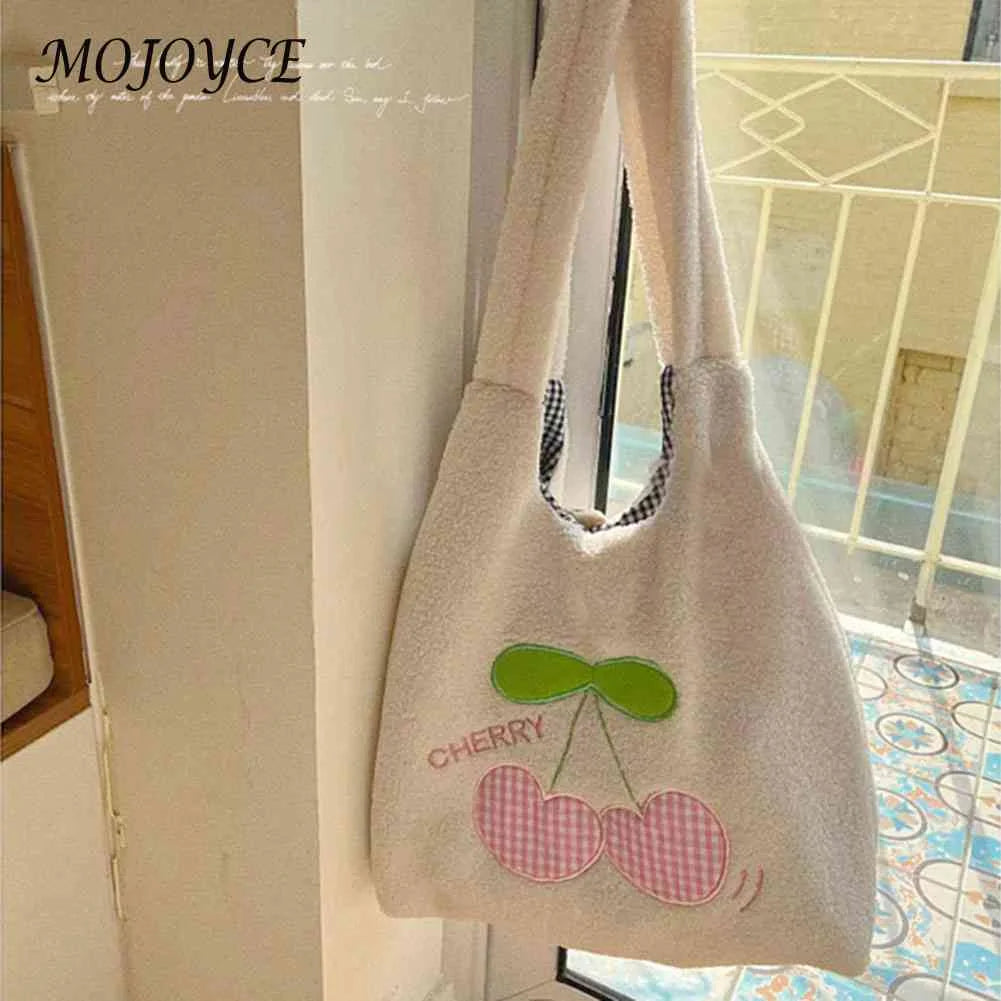 Plush Female Underarm Bag Cherry Cartoon Autumn Winter Fluffy Shopping Bag