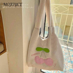 Plush Female Underarm Bag Cherry Cartoon Autumn Winter Fluffy Shopping Bag