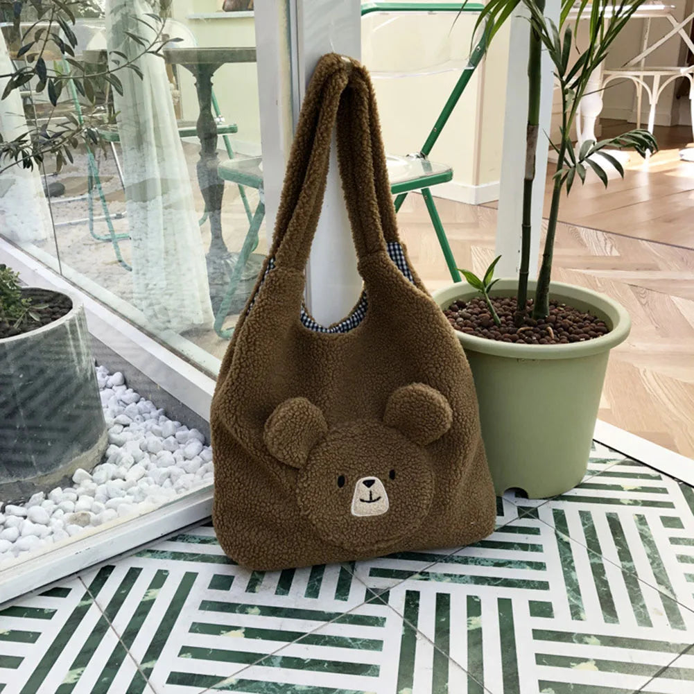 Fluffy Underarm Bag Large Capacity Bear Pattern Casual for Holiday Party