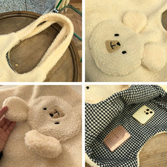 Fluffy Underarm Bag Large Capacity Soft Shopping Bag Bear Pattern