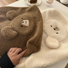 Fluffy Underarm Bag Large Capacity Soft Shopping Bag Bear Pattern
