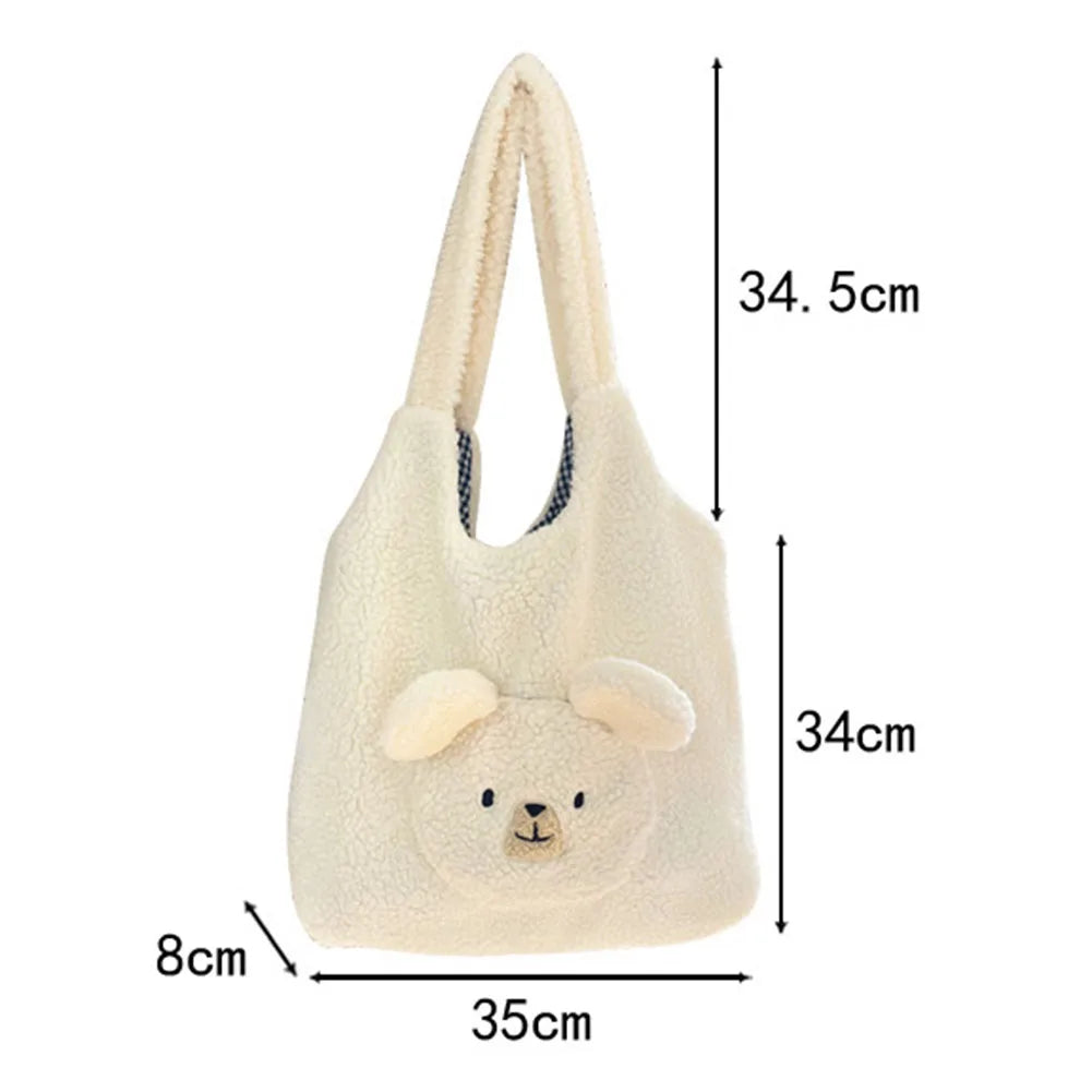 Fluffy Underarm Bag Large Capacity Soft Shopping Bag Bear Pattern