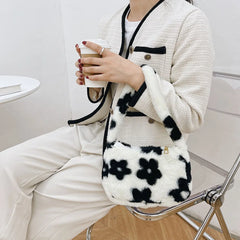 Flower Bear Pattern Shoulder Bag Autumn Winter Plush Small Bag