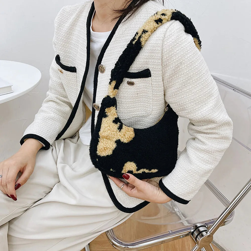 Flower Bear Pattern Shoulder Bag Autumn Winter Plush Small Bag