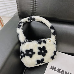 Flower Bear Pattern Shoulder Bag Autumn Winter Plush Small Bag