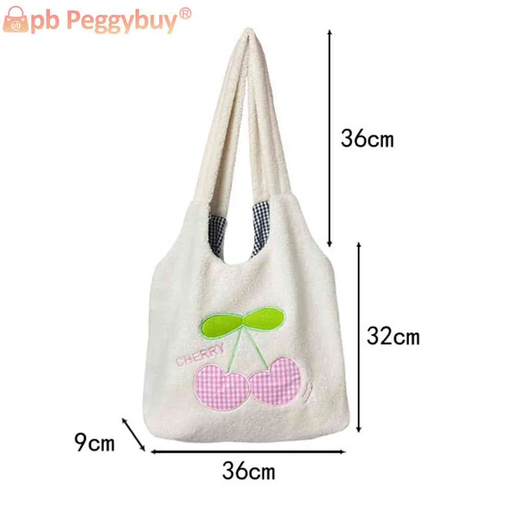 Fluffy Shopping Bag Cherry Cartoon Autumn Winter Student Book Bag