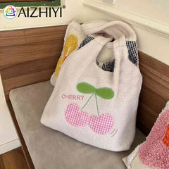 Fluffy Shopping Bag Cherry Cartoon Winter Soft Casual Book Bag