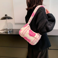Fluffy Love Heart Tote Bag Autumn Winter Top-handle Street Travel