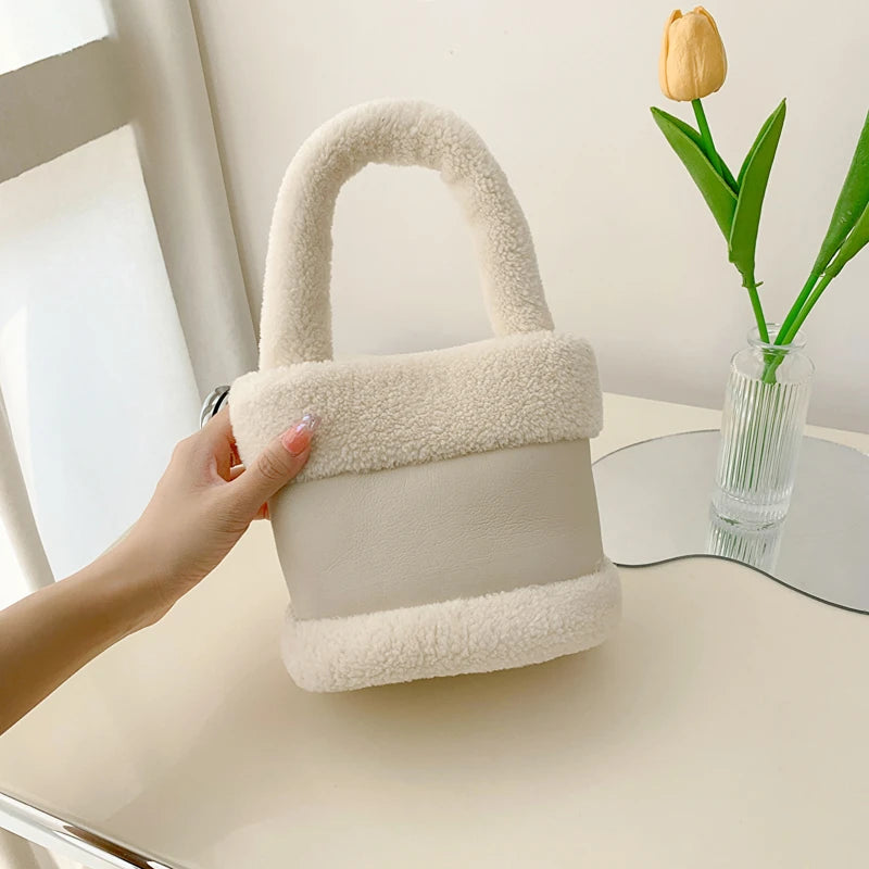 Plush Handbags For Women High Bucket Bag Shoulder Bags Texture Female Messenger