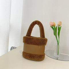 Plush Handbags For Women High Bucket Bag Shoulder Bags Texture Female Messenger