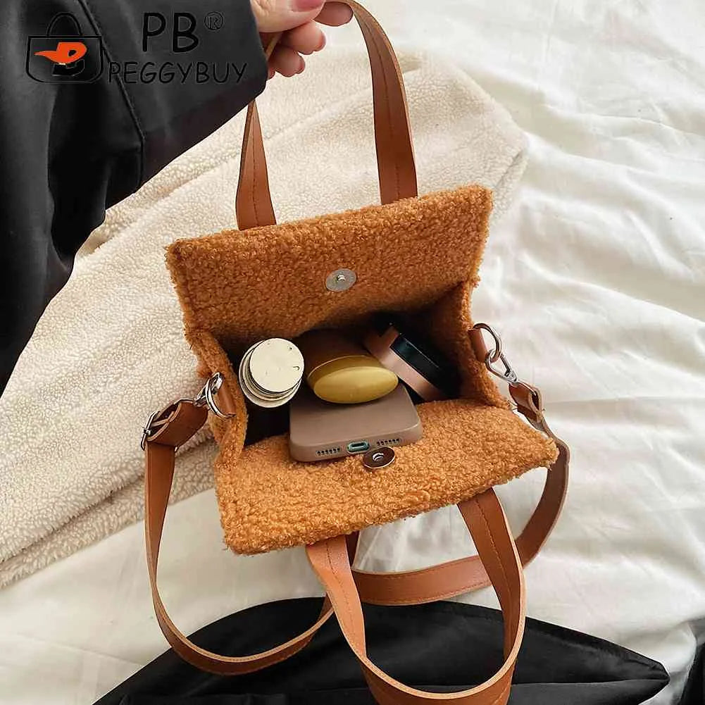 Soft Faux Lambswool Handbag with Pendant for Winter