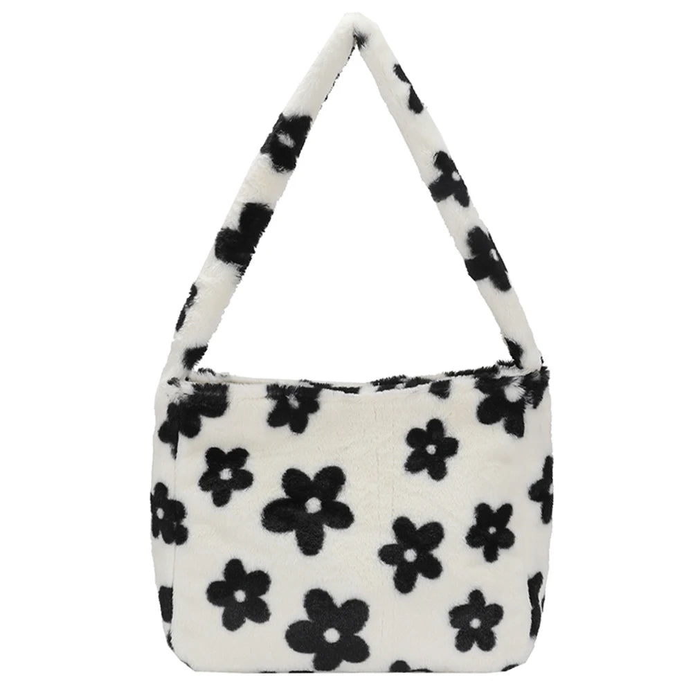 Fluffy Large Capacity Handbags for Women, Casual Soft Portable for Shopping