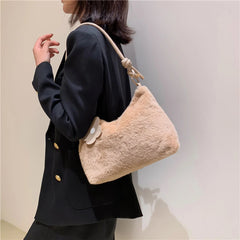 Soft Solid Ladies Handbag with Flower Pendant