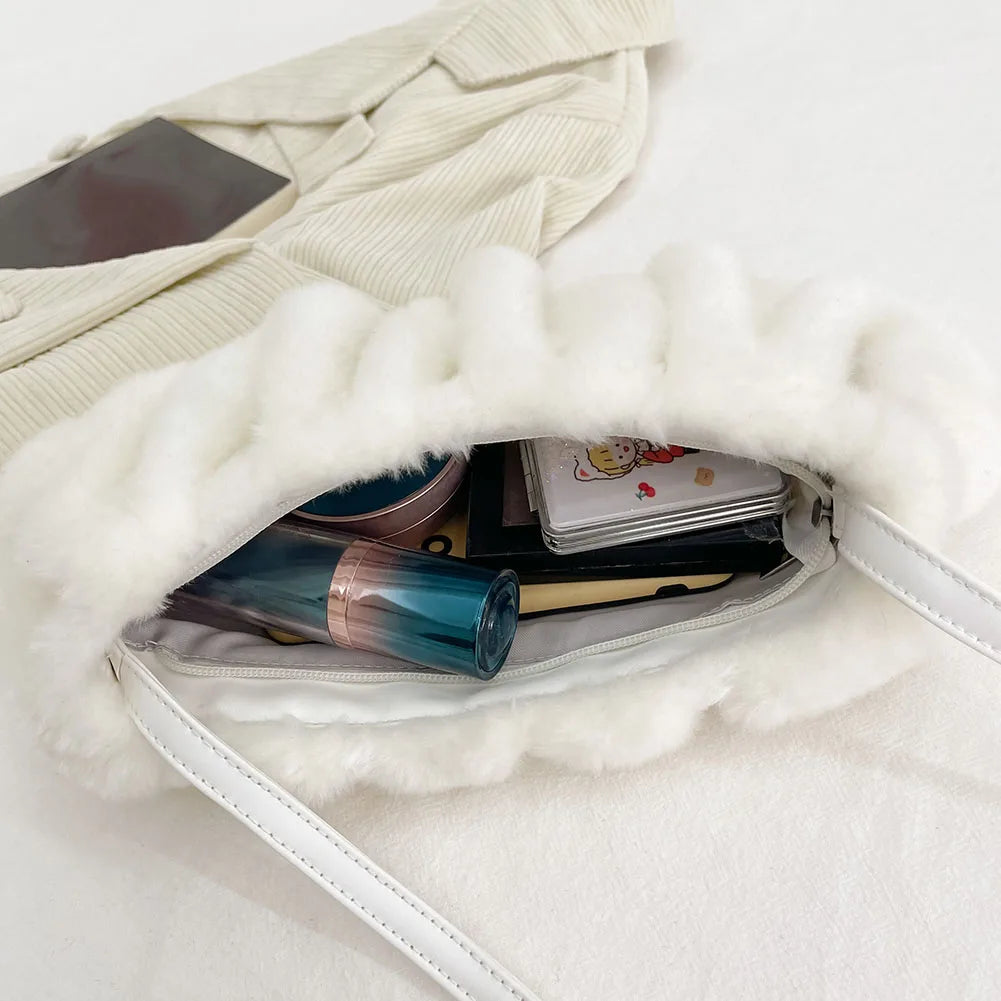 Soft Cloud Casual Warm Solid Plush Ladies Handbags for Travel Vacation