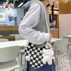 Women's Soft Peach Heart Handbag with Bear Pendant