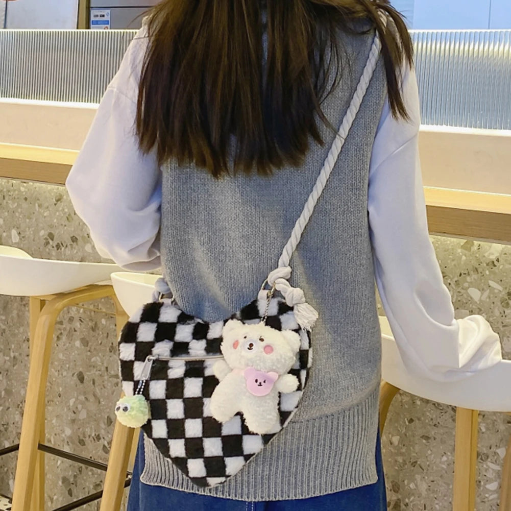 Peach Heart Handbag for Women Lightweight Zipper Satchel with Pendant