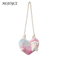 Plush Underarm Bag Lightweight Women Handbag with Cartoon Pendant