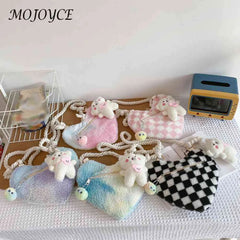 Plush Underarm Bag Lightweight Women Handbag with Cartoon Pendant