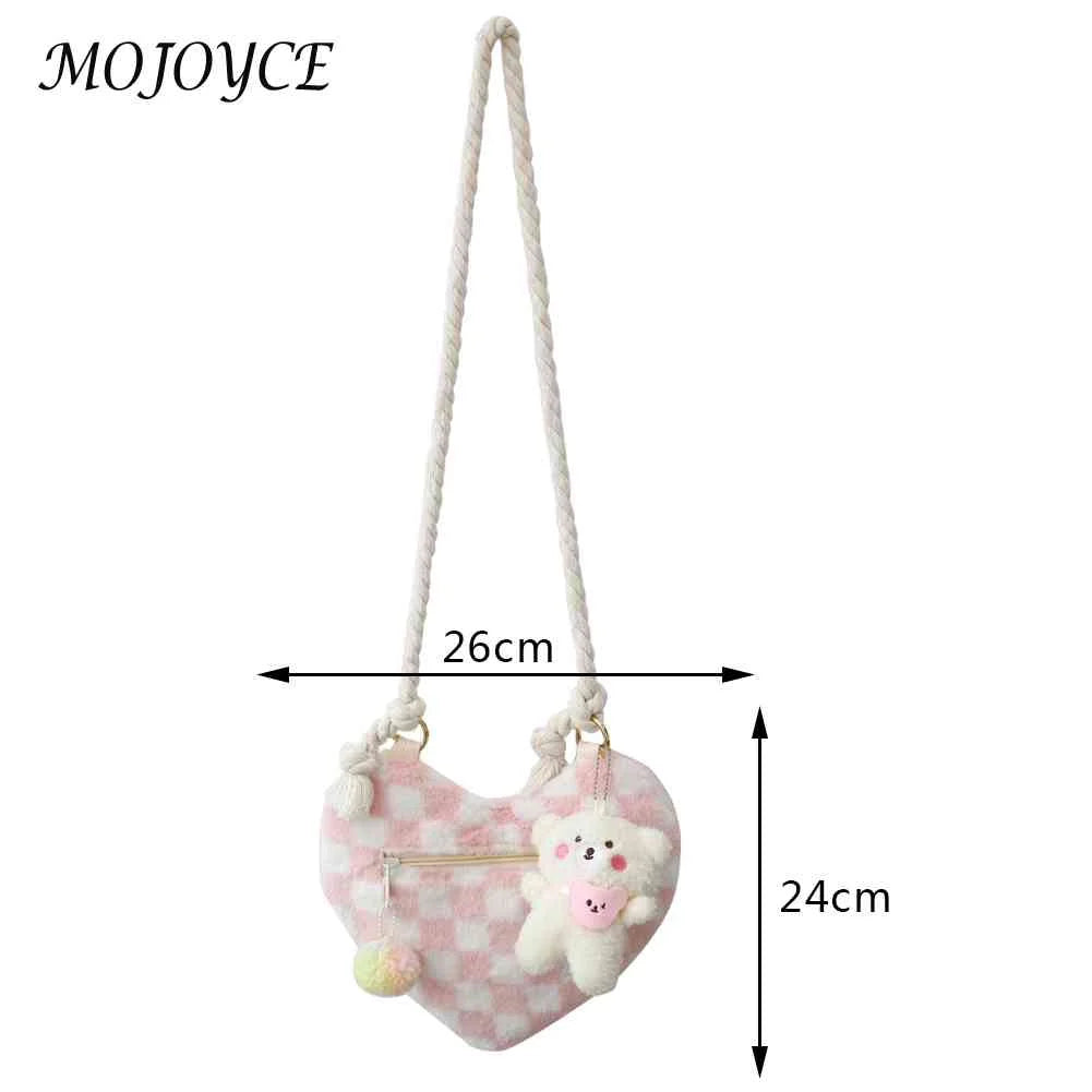 Plush Underarm Bag Lightweight Women Handbag with Cartoon Pendant