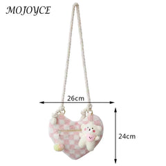 Plush Underarm Bag Lightweight Women Handbag with Cartoon Pendant