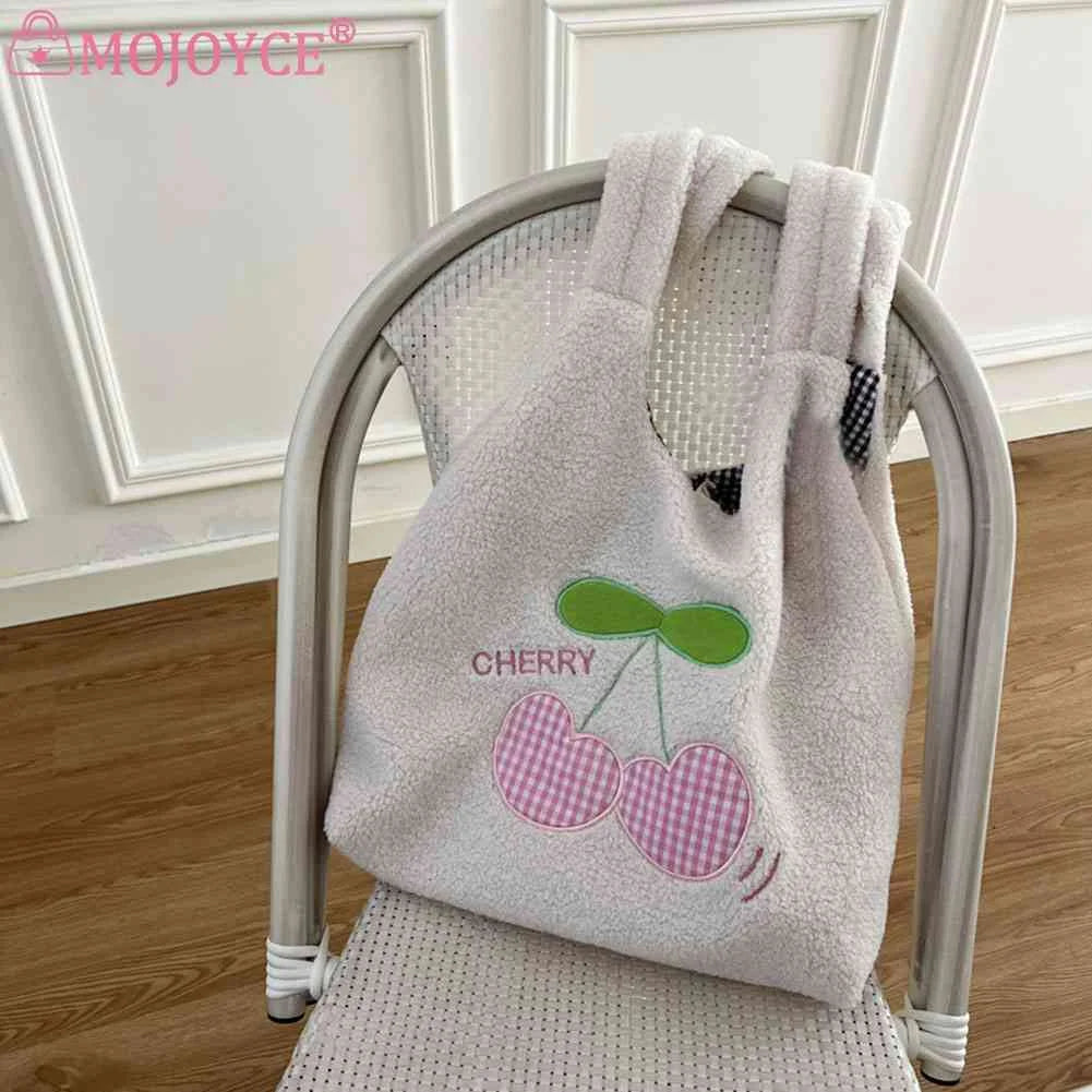 Cherry Cartoon Ladies Tote Bag Plush Underarm Bag Large Capacity Casual
