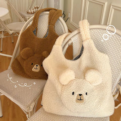 Plush Ladies Tote Bag - Bear Pattern Casual for Party