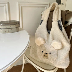 Plush Ladies Tote Bag - Bear Pattern Casual for Party