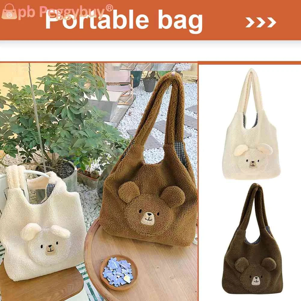 Fluffy Bear Pattern Tote Bag Large Capacity for Holiday Party