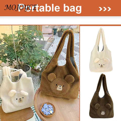 Fluffy Ladies Tote Bag Bear Pattern Large Capacity for Holiday Party
