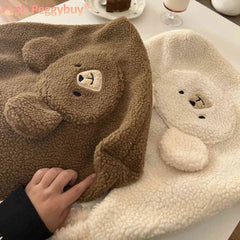 Fluffy Bear Pattern Tote Bag Large Capacity for Holiday Party