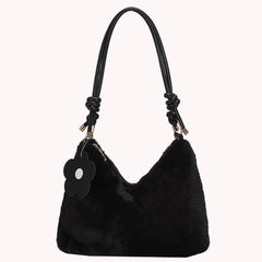 Plush Lady Crossbody Bag with Flower Pendant