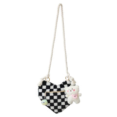 Plush Messenger Bag Lightweight Women Peach Heart Bag Soft Small Casual Zipper P