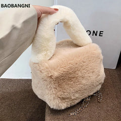 Plush Pillow Tote Bag Winter Soft Faux Fur Women's Handbag Shoulder Bag