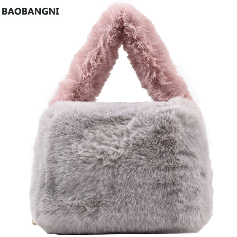 Plush Pillow Tote Bag Winter Soft Faux Fur Women's Handbag Shoulder Bag
