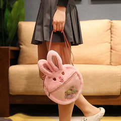 Fluffy Rabbit Crossbody Bag for Girls Women Zipper Shoulder Satchel H9