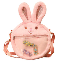 Fluffy Rabbit Crossbody Bag for Girls Women Zipper Shoulder Satchel H9