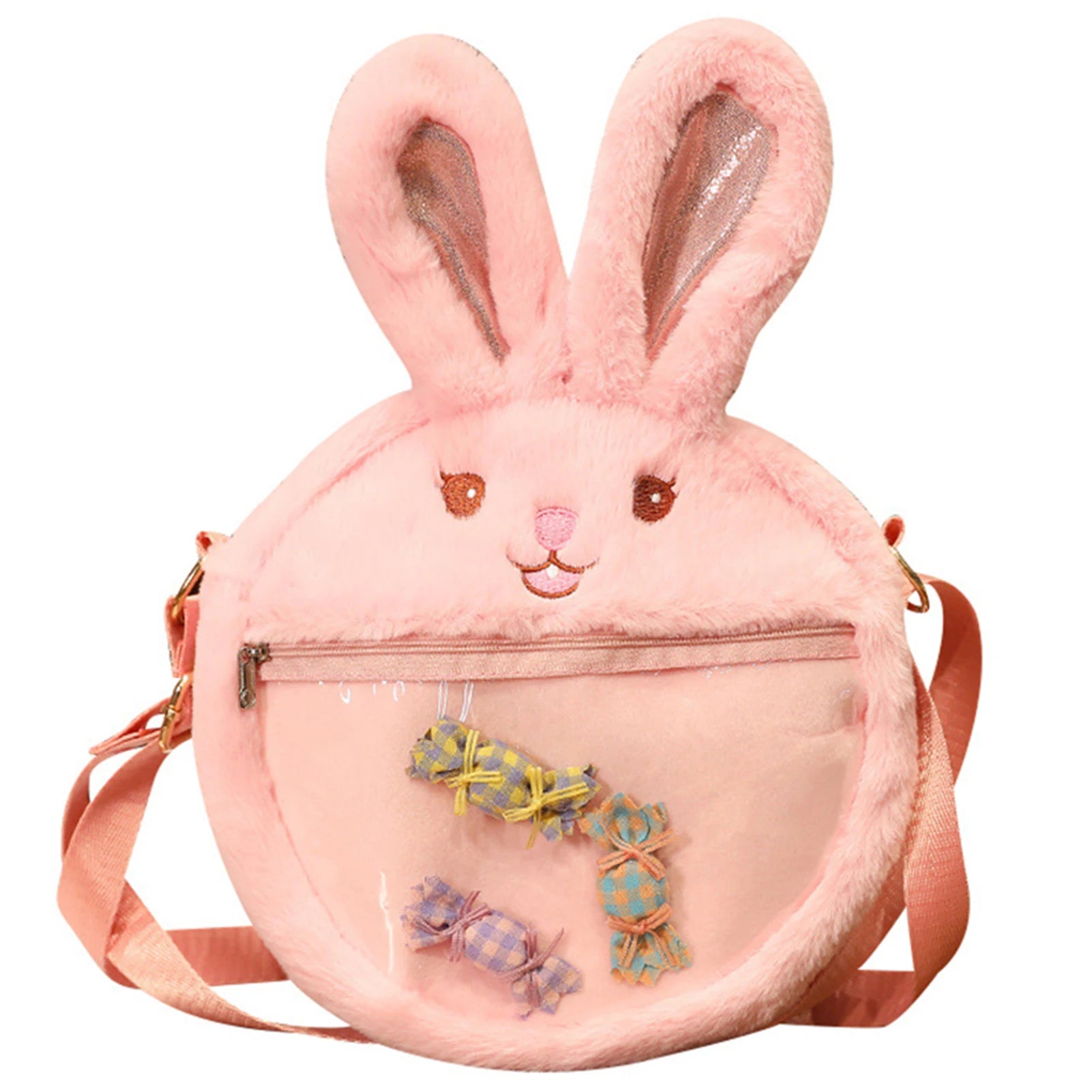 Fluffy Rabbit Crossbody Bag for Girls Women Zipper Shoulder Satchel H9