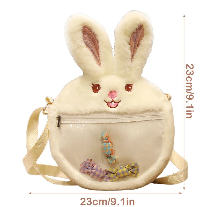 Fluffy Rabbit Crossbody Bag for Girls Women Zipper Shoulder Satchel H9