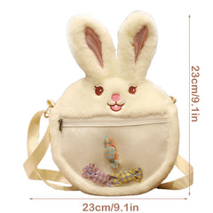 Fluffy Rabbit Crossbody Bag for Girls Women Zipper Shoulder Satchel H9