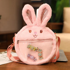 Fluffy Rabbit Crossbody Bag for Girls Women Zipper Shoulder Satchel H9