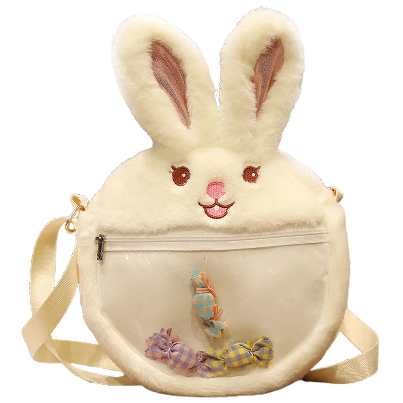 Fluffy Rabbit Crossbody Bag for Girls Women Zipper Shoulder Satchel H9