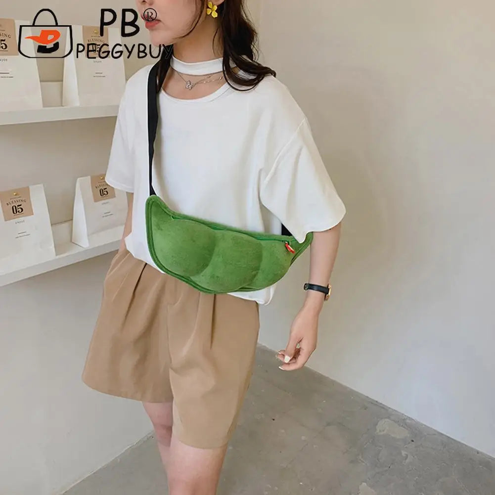 Plush Peas Shaped Female Shoulder Bag
