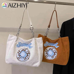 Plush Shoulder Bag Large Capacity Ladies Handbags Casual Chain Portable Zipper
