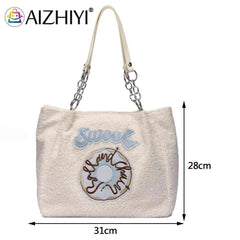 Plush Shoulder Bag Large Capacity Ladies Handbags Casual Chain Portable Zipper