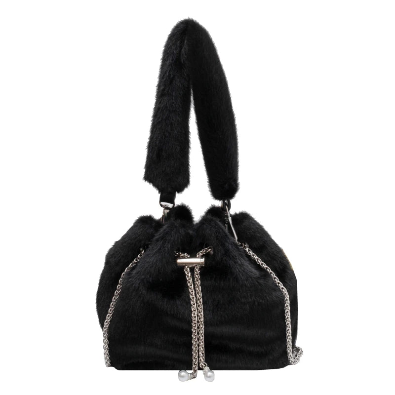 Western Style Plush Messenger Bag Bucket Handbag
